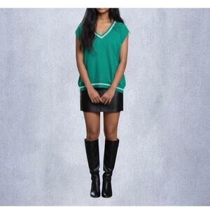 Vintage 90s Grand Slam Knit Green V-Neck Preppy Sweater Vest Large